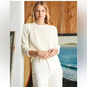 Faherty Women's Sunwashed Fisherman Crewneck Sweater Cream Size Small